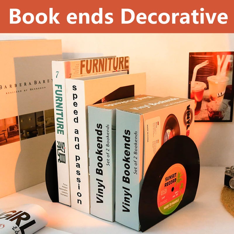 VinBee Bookends for Vinyl Records,Book Ends for Heavy Books,Book end,Retro Vinyl Record Bookend-Classic CD Shape Decorative Music Theme Bookends- 1 Pair - Image 3